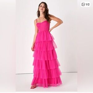 Lulus Rule the Runway Hot Pink Tulle Bustier
Tiered Maxi Dress